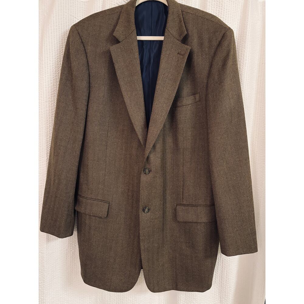 Men’s 46R Paul Fredrick Brown Wool Herringbone Blazer 2 Button Classic
